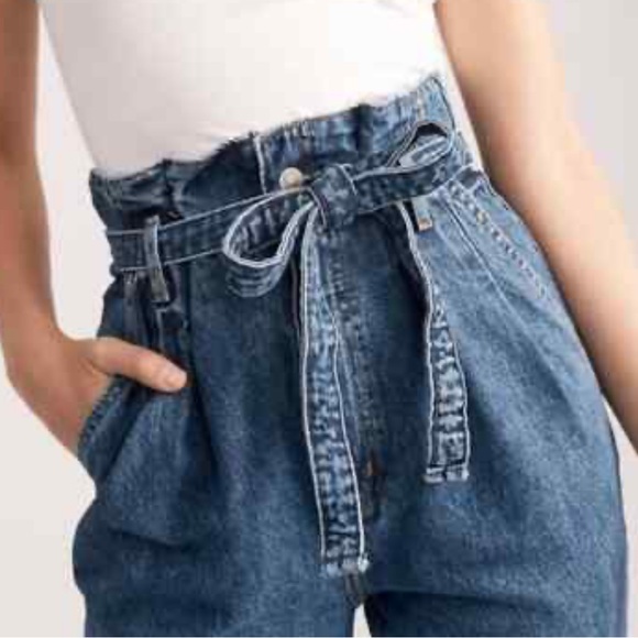 Abercrombie & Fitch Blue Straight Leg Jeans Mom Jean Paperbag - Picture 3 of 6